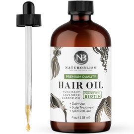 NaturoBliss Castor Rosemary Lavender Hair Oil 100% Pure and Natural-Best Oil for Hair Care, Eyelashes and Eyebrows-Hair and Body Oil-Infused with Biotin-Expeller-Pressed and Hexane-Free (4 Fl Oz)