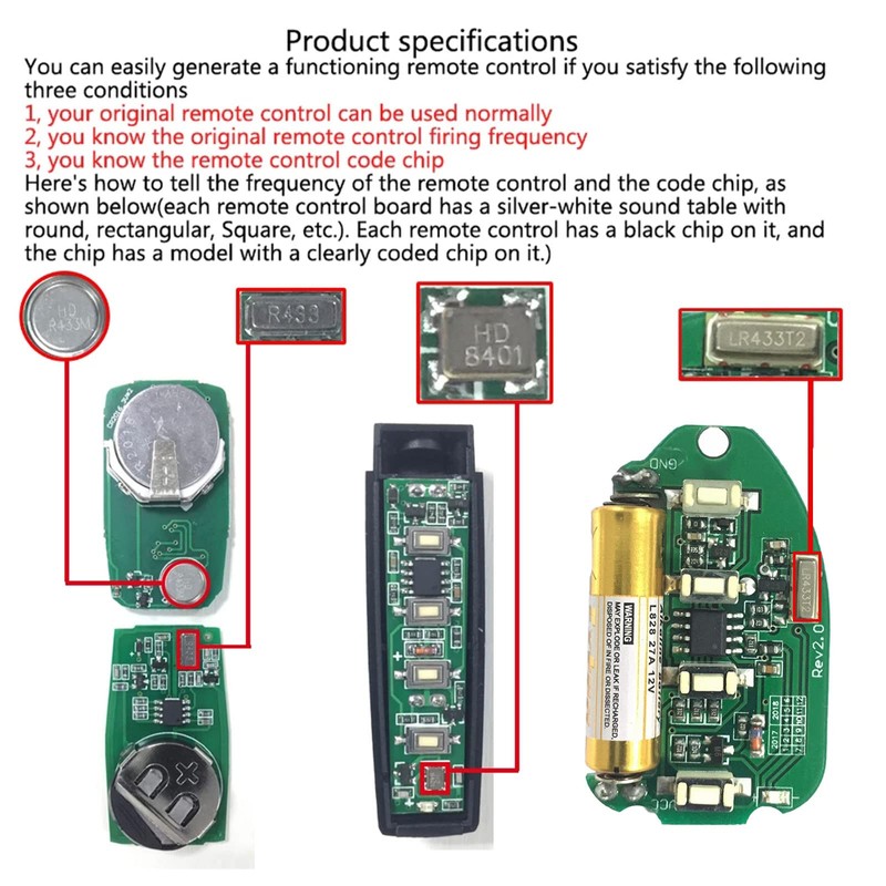 433MHZ Cloning Remote Control Keychain,Universal Garage Door Opener Remote Garage