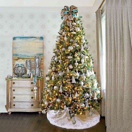 SALCAR Christmas Tree Blanket, White, 80 cm Christmas Tree Skirt, Round White Plush Christmas Tree Skirt, Faux Fur Snowflake Christmas Tree Skirt, Christmas Tree Skirt Fur Tree Blanket for Christmas