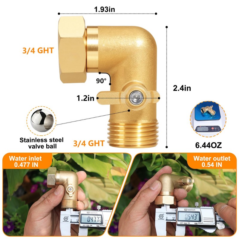 SIGURANTA Garden Hose Angle Valve 90 Degree Brass Extender Solid