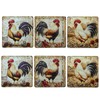 Rooster Coasters Square Leather Drinks Coaster Set with Holder for