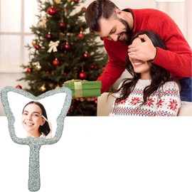 Frinnovan Rhinestone Mirror Handheld Butterfly Shaped Bling Lashes Hand Mirrors Shining Glitter Cosmetic Dazzling Mirror Portable Makeup Mirror (Silver)