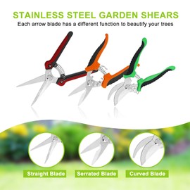 TopBine 3 Pack Pruning Shears Set, Stainless Steel Garden Clippers with Safety Lock, Professional Shock-Absorbent Hand Garden Shears for Flowers and Small Garden (Red、Yellow and Green)