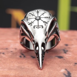 WESTMIAJW Viking Ring Men Norse Viking Raven Rings Jewellery for Men Size Y