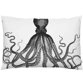 EKOBLA Throw Pillow Cover Octopus Vintage Nautical Animal Black and White Giant Cool Gorgeous Octopus Wild Sea Decor Lumbar Pillow Case Cushion for Sofa Couch Bed Standard Queen Size 20x30 Inch