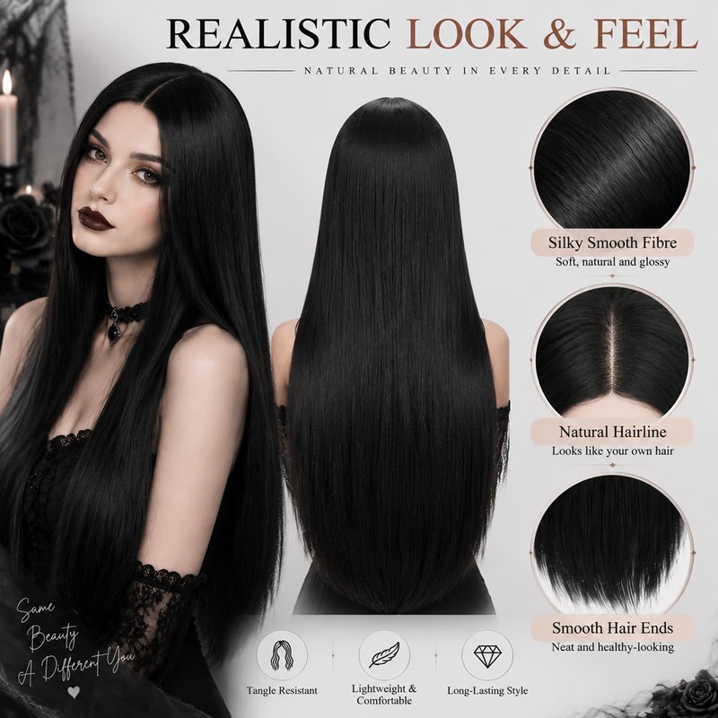 Halloween Long Black Straight Wig for Women - Halloween Fancy