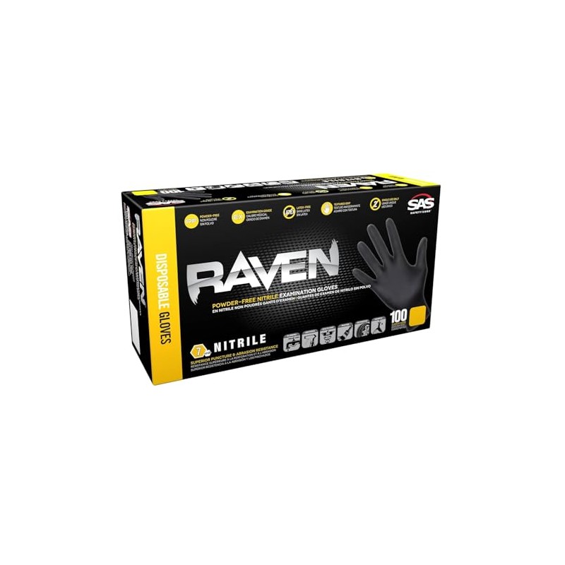 SAS Safety 66519 Raven Guantes desechables de nitrilo sin polvo,