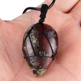 SUNYIK Handmade Bullet Teardrop Crystal Point Pendant Necklace for Women Men, Dragon Blood Stone