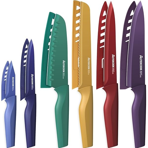 Astercook Knife Set, 12 Pcs Color-Coded Kitchen Knives Set, 6