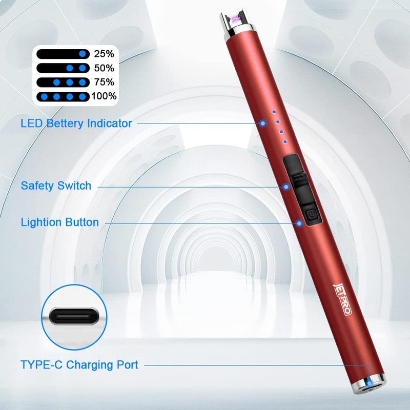 JETPRO USB Rechargeable Candle Lighter Electronic Arc Lighter Windproof Flameless