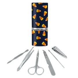 Sweet Orange Candy Corn Pattern Stainless Steel Manicure Pedicure Grooming Beauty Care Travel Kit