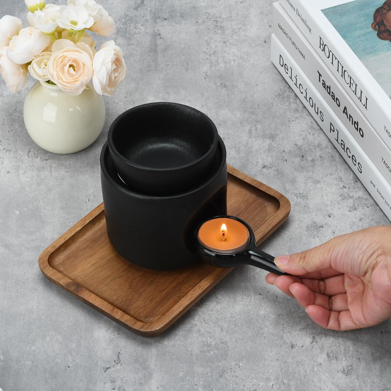 Black Wax Burner, Ceramic Tealight Warmer, Scented Oil Diffuser, Black