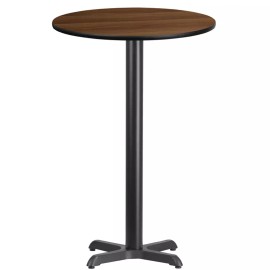 Belnick 24" Round Walnut Laminate Table Top With Base - Bar Height Restaurant Table