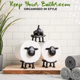 VELENTI Sheep Toilet Roll Holder, Free Standing Bathroom Set, 3D Printed, Funny Hilarious Black Sheep Loo Roll Holder, Tissue Paper Storage, Cute Bathroom Decor, X3, Set of 3