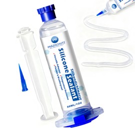 PRAZISCHUTZ RTV Silicone Adhesive Sealant - High Temperature & Waterproof Caulking for Home, Auto, & Crafts - Creates Flexible, Long-Lasting Seal on Kitchen, Bathroom, Shower, Window (Clear, 30ml/1oz)