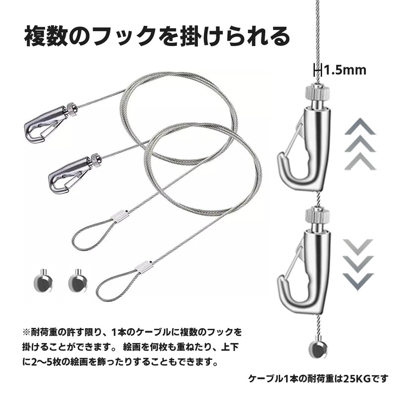 BaraRose Picture Rail Wire Wire Hook Hook Set with Free-Swinging