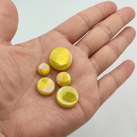 Iridescent Round Glass Mosaic Tiles for Crafts, 500g, Mini Circle Mosaic Glass Pieces for Flower Pots, Vases, Cups, Garden and Home Decoration, DIY Mosaic Accessories (Yellow)