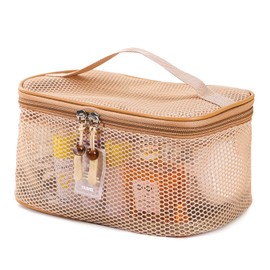 DALINEEYI Boho Makeup Bag, Mesh Travel Make up Bag, Lightweight Vacation Makeup Organizer for Toiletries & Cosmetics, Toiletry Bag with Handle & Zipper Closure
