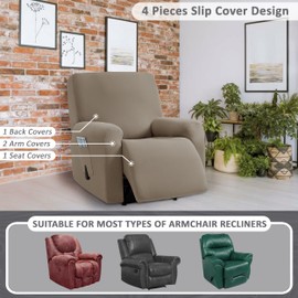 ULTICOR Jacquard Design, 4-Piece, 1 Seat Recliner Cover, Reclining Chair Covers for 1 Cushion Reclining Sofa, Single Seat Recliner Couch Cover, Washable (Taupe, Recliner Cover)