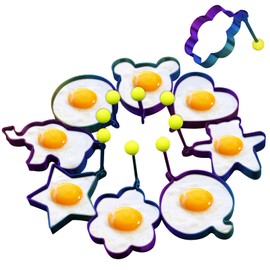 Slomg Rainbow Set Fried Egg Rings Molds Non Stick for Griddle Pan, Egg Shaper Pancake Maker with Handle, Stainless Steel Egg Form for Frying Cooking 8pcs