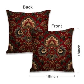 Bohemian Vintage Pattern Pillow Covers, Red Blue Boho Throw Pillow Cover, Printed Carpet Pattern Decor Double Sided Square Pillowcase for Living Room Farmhouse Sofa Bedroom Home Decor (Red&Grey)