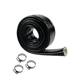 YAMAKATO 1" ID Heat Shielded Fire Thermo Armor Fire Sleeve Silicone Coated Fiberglass Heat Protection for Automotive Hose Lines & Electrical Wiring (Black, 5FT
