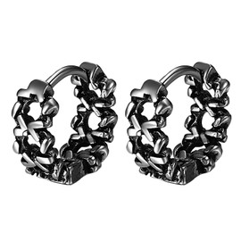 Flongo Unisex Hoop Earrings Cross Chain Hollow Twist Earrings for Men Women Punk Hip-Hop Vintage Gothic Huggie Earrings Stainless Steel Stud Earrings, Stainless Steel, No Gemstone