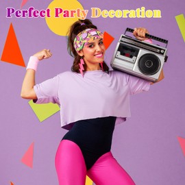 JJUNW 4Pcs 80s 90s Vintage Headbands, Sweat Bands Headbands for Women, Boho Neon Accessories for Men for Hip Hop Party Style Hiking Cycling Running Fitness