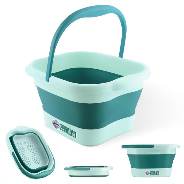 AWA Collapsible Foot Bath Basin for Soaking Feet, Foot Soak Tub, Plastic Foot Bucket with Handles, Foldable Laundry Basket (Teal Foot bath Basin)