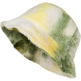 styleBREAKER 04025038 Women's Bucket Hat in Teddy Fur in Ombre Look, Warm Bucket Hat Autumn Winter Colour Gradient Pattern Colourful, Dark green/yellow/white