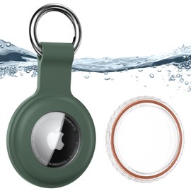 for Waterproof Apple Air Tag Secure Holder with Key Ring, Durable Scratch-Resistant Air Tag Case, Protective Air Tag Keychain Accessory for Keys, Pets, Luggage, Backpacks, and More (Dark Green)