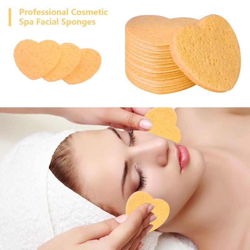 50-Count Facial Sponges Compressed Natural Cellulose Sponge Spunspon Heart Shape