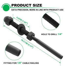 Andorm 80pcs 1/8" Cable Railing Tensioner Terminal Kit Black, Threaded Swage Stud Tension for 4x4 2x2 Post, Deck Cable Ends, Railing Wire Tensioner Kit, Deck Railing Fittings