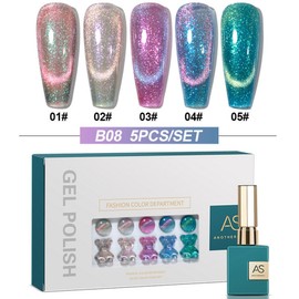 AS Gel Nail 5-Piece Set Includes Magnetic Syrup Glitter Color Gel Art Board, 1 Set, B08 / AS젤 네일 5종 세트 자석 시럽 글리터 컬러 젤 아트판 포함, 1세트, B08