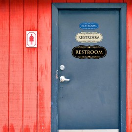 All Quality Designer Restroom Wall or Door Sign - Bathroom Signage | Durable Plastic and Easy Installation | Silver - Small (1 Pack)