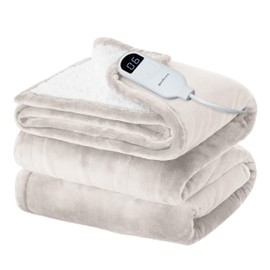 Bedsure Electric Blanket Twin - Soft Flannel Heated Blanket, Heating Blanket with 10 Time Settings, 6 Heat Settings, and 8 hrs Timer Auto Shut Off (62x84 inches, Cream)