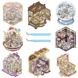 8 Sets DIY 3D House Stickers, Funny Reusable 3D Sticker Scenes, Create Your Own Mini Room Scenes, Treat Adults, To Relieve Stress and Spend Time