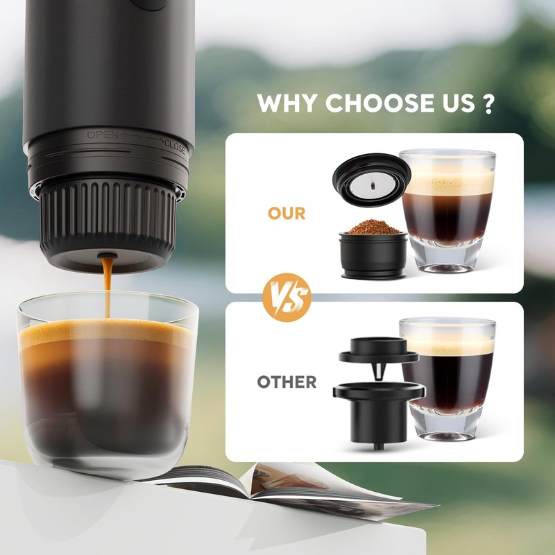 RECAFIMIL Portable 2-in-1 Coffee Maker, Portable 20 Bar Espresso Machine