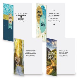 Current For Him Happy Birthday Greeting Card Set - Value Pack of 20 Cards With White Envelopes, 10 Designs, Large 5" x 7" Assortment