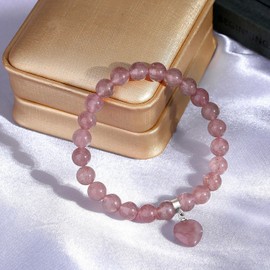 XIANNVXI Strawberry Quartz Bracelet,Red Bracelet for Women Heart Bracelet Ladies Bracelet,8mm Healing Stone Bracelet,Womens Jewellery Gifts for Her