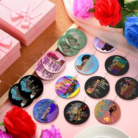 Hinly 12 Pairs African American Earring for Black Women Black History Month African Earrings Kwanzaa Gifts Motivational Theme Earrings Round Wood Painted Dangle Decoration