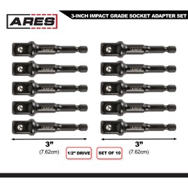ARES 70390-10-Piece 1/2-Inch Drive 3-Inch Impact Grade Socket Adapter Set - Turns Impact Drill Drivers into High Speed Socket Drivers