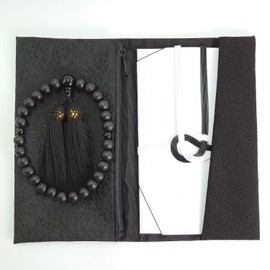 Lacquered Rosary, Kyoto Prayer Beads, Men's, Ebony, New Ebony, Can be used in all denominations (Fukusa Fukusa Set)