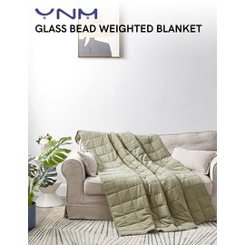 YnM Weighted Blanket, Soothing Cotton, Smallest Compartments with Glass Beads, Bed Blanket for One Person of 190lbs, Ideal for Queen or King Bed (60x80 Inches, 20 Pounds, Amy Green)