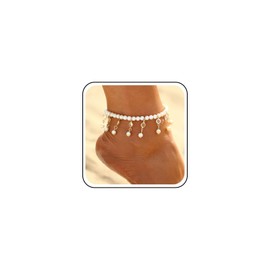 Inilbran Boho Pearl Pendant Ankle Bracelet Gold Crystal Pearl Drop Anklet Bracelet Vintage Pearl Bead Chain Anklet Crystal Pearl Tassel Anklets Foot Chain Jewelry for Women and Girls