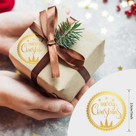 MIYKA 500 Pcs Christmas Stickers with 8 Clear Gold Foil Designs Merry Christmas Stickers for Christmas Decorations Envelopes Craft Décor Cards Sealing (Transparent)