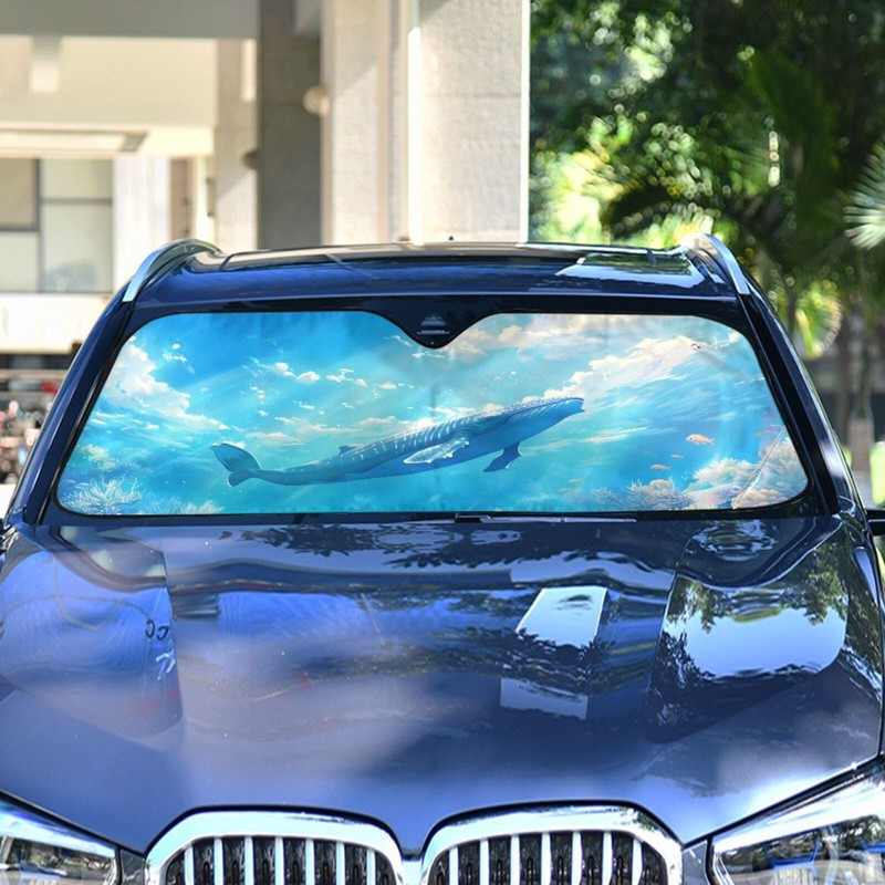 Car Windshield Sunshade, Blue Sky Whales Foldable Auto Window Sunshade,