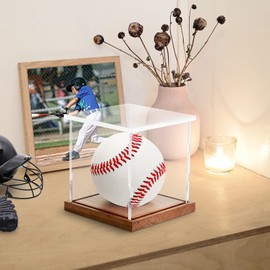 LuxRound Display Case for Baseballs Clear Acrylic Display Stand Holder UV Protection Dust-Proof Memorabilia Display Case (4 Baseballs)