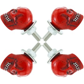 Temzzer Number Plate Screws Skull License Frame Fixings Trim Anti Theft Accessories Bolts for Most Motorcycle Car Plate, Red (4PCS)
