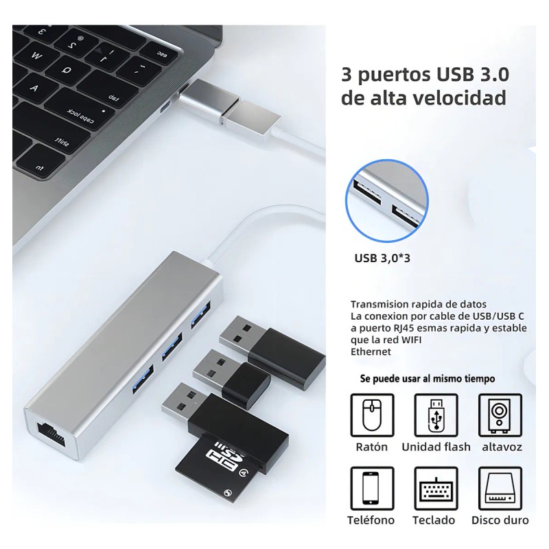 Adaptador Usb Ethernet C 3.0 A Rj45 Red Lan 4
